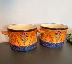 Set of Two El Poyeton Hand Made Spanish Earthenware Handled Bowls